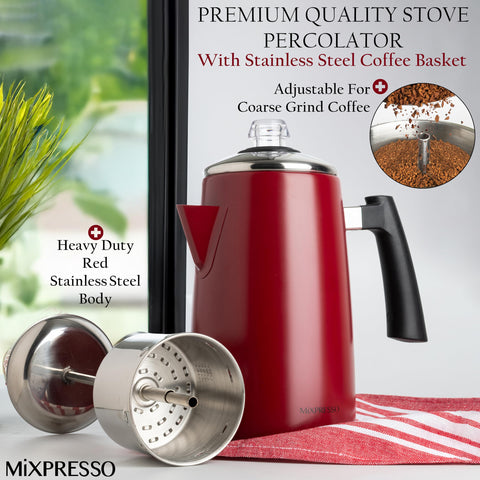 Mixpresso percolador cafe, manija tacto frío: manejo cómodo durante la cocción