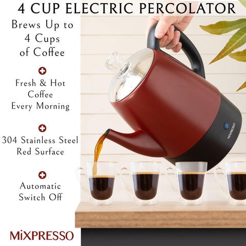 Mixpresso Percoladora 4 tazas, filtro removible para limpieza rápida