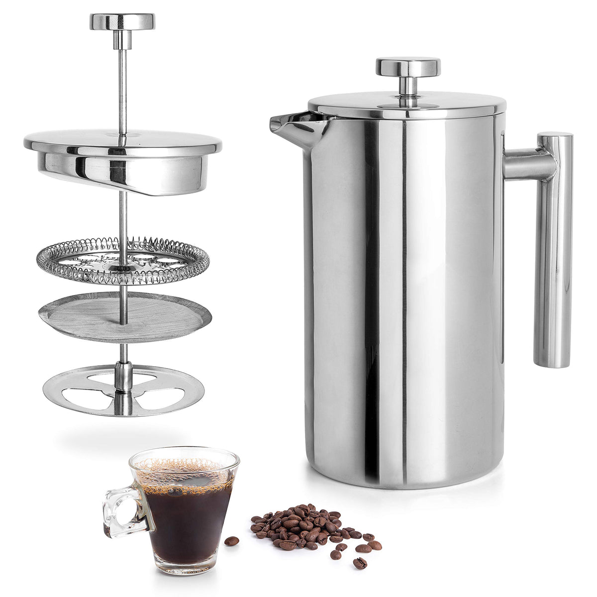 Mixpresso Prensa Francesa de acero inoxidable 800 ml para café suave y aromático.