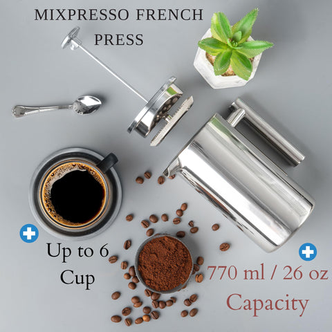 Mixpresso Prensa Francesa con filtro de tres capas logra café limpio y menos sedimento.
