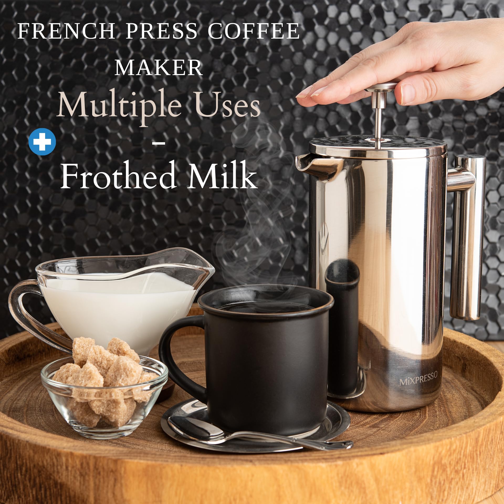 Mixpresso Prensa Francesa mango ergonómico facilita verter con control.