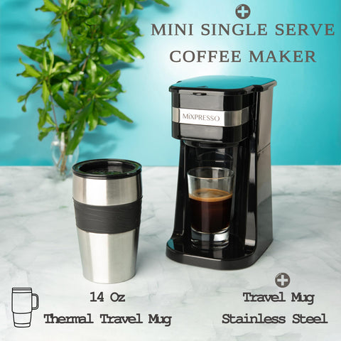 Mixpresso taza de viaje ergonómica, compatible con la mayoría de portavasos de coche.