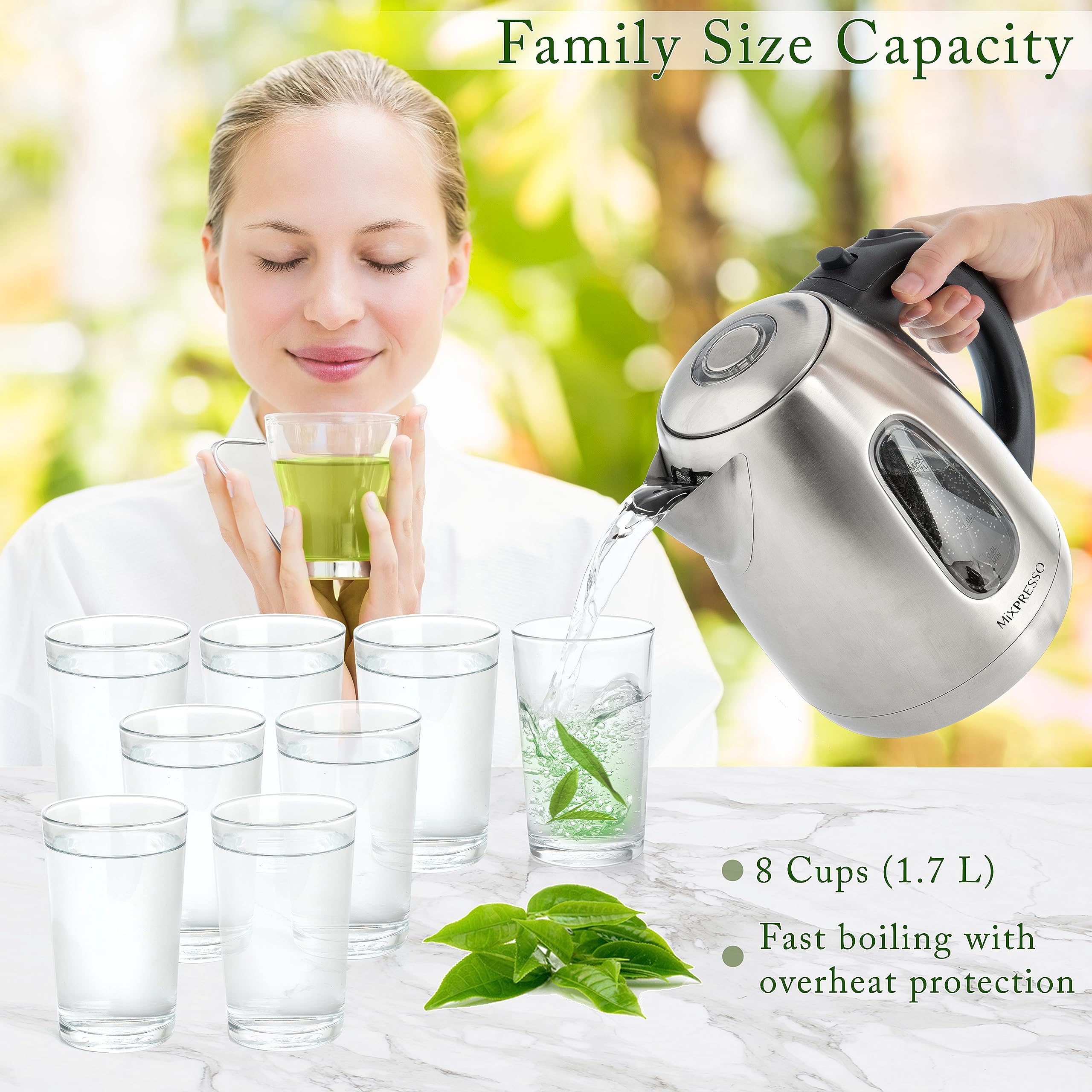 Capacidad de 1,7 litros para varias tazas.