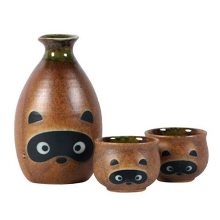 MIYA Tanuki Sake Set en cerámica, botella y copas, ideal para degustación en casa