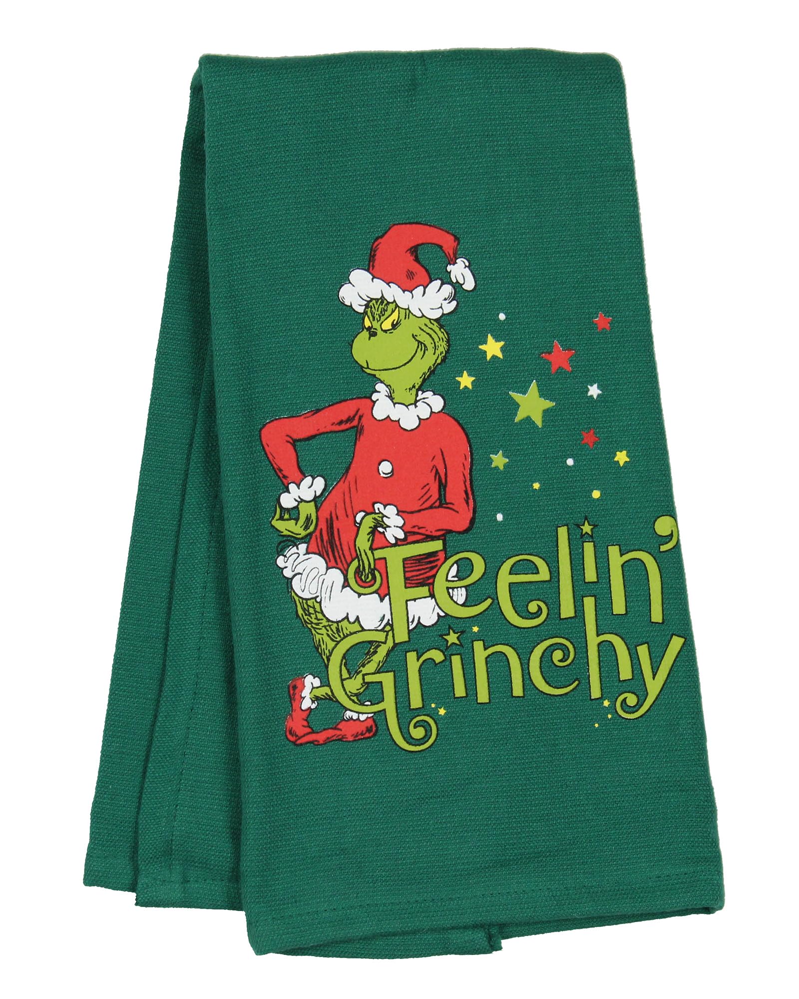 Guante rojo Grinch con patrón de citas para manipulación segura.
