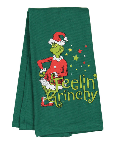 Guante rojo Grinch con patrón de citas para manipulación segura.