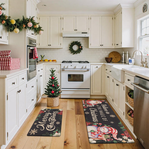 MJIAIDEA alfombra cocina navideña Santa negro 17x29 doble cara decorativa