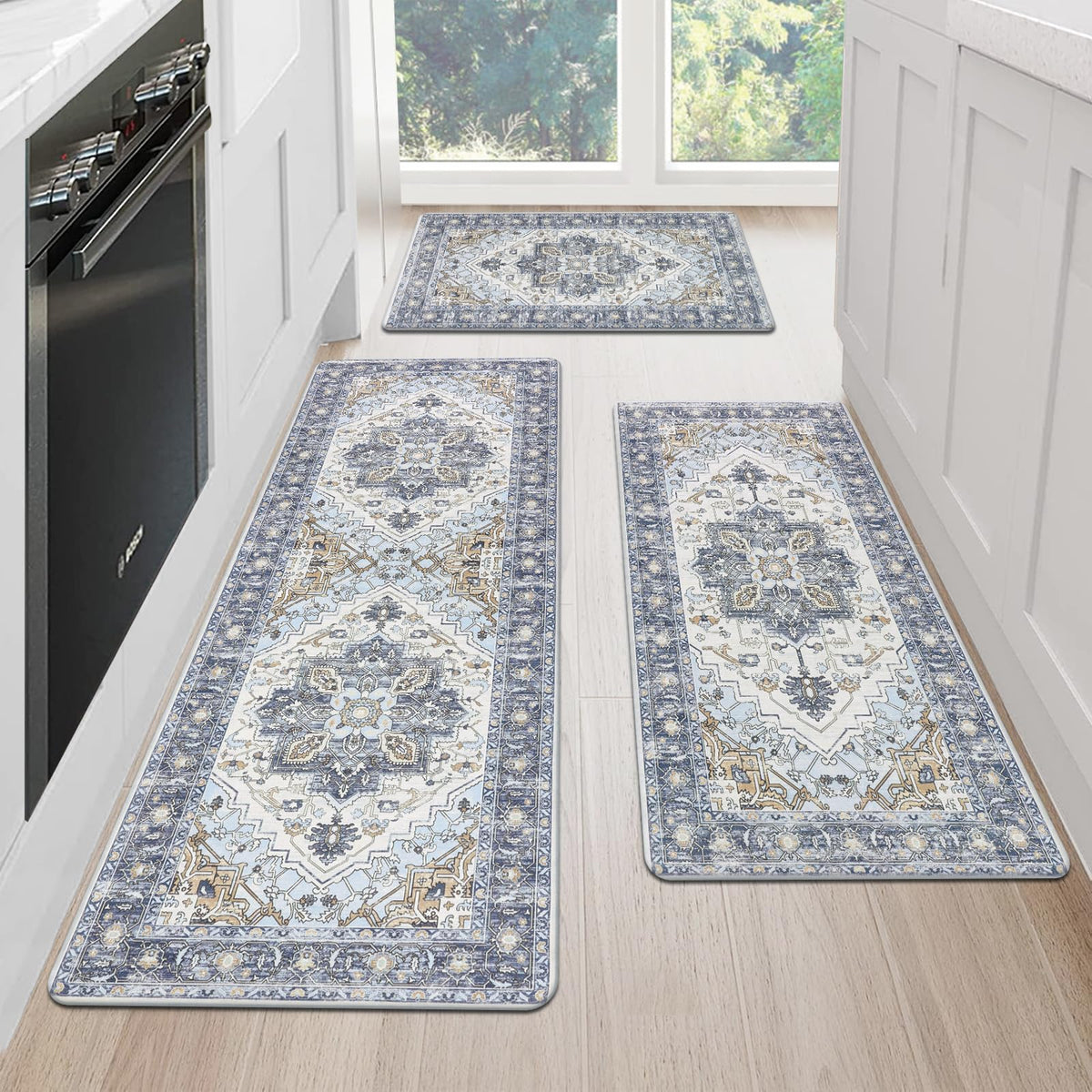 Alfombra de cocina acolchada MJIAHOMDEC, soporte cómodo para largas horas de preparación.