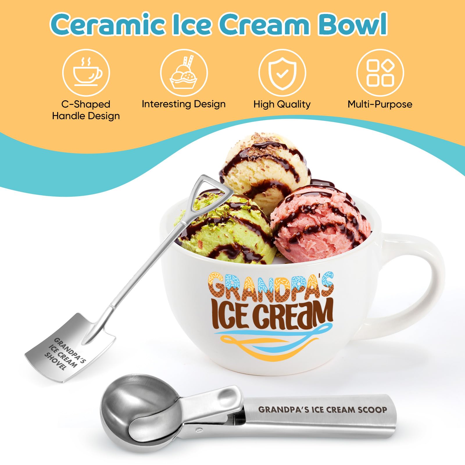 Mkeevee Abuelo cuchara para helado: acero inoxidable duradero para helados duros.