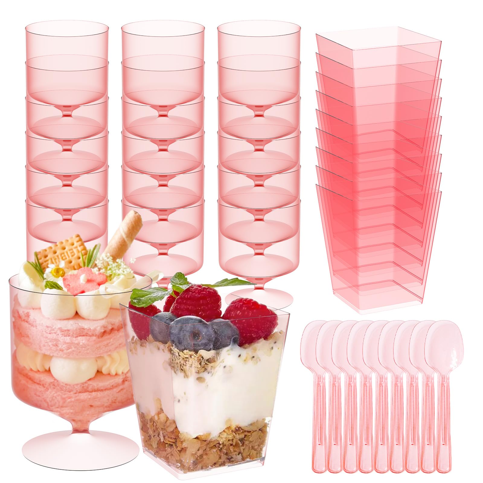 Copas postre rosa Mkoeveng cuadradas, ideales para porciones elegantes en fiestas.
