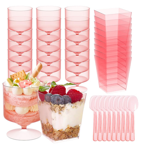Copas postre rosa Mkoeveng cuadradas, ideales para porciones elegantes en fiestas.