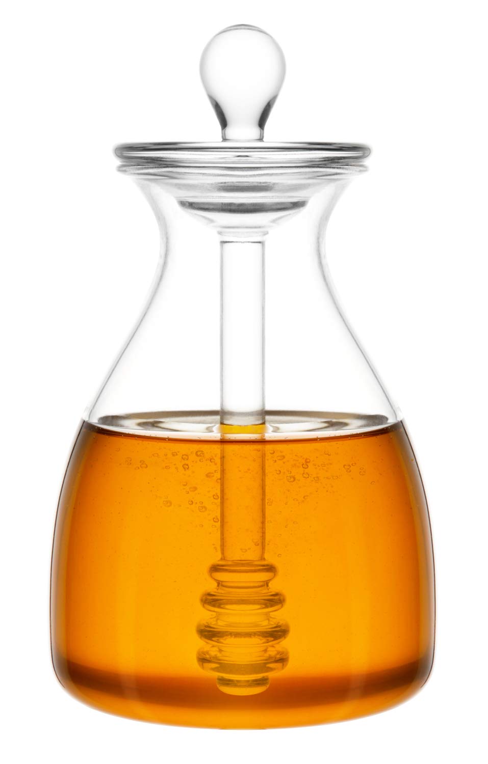 Mkono dispensador de miel en vaso de cristal con cucharita, ideal para servir en té