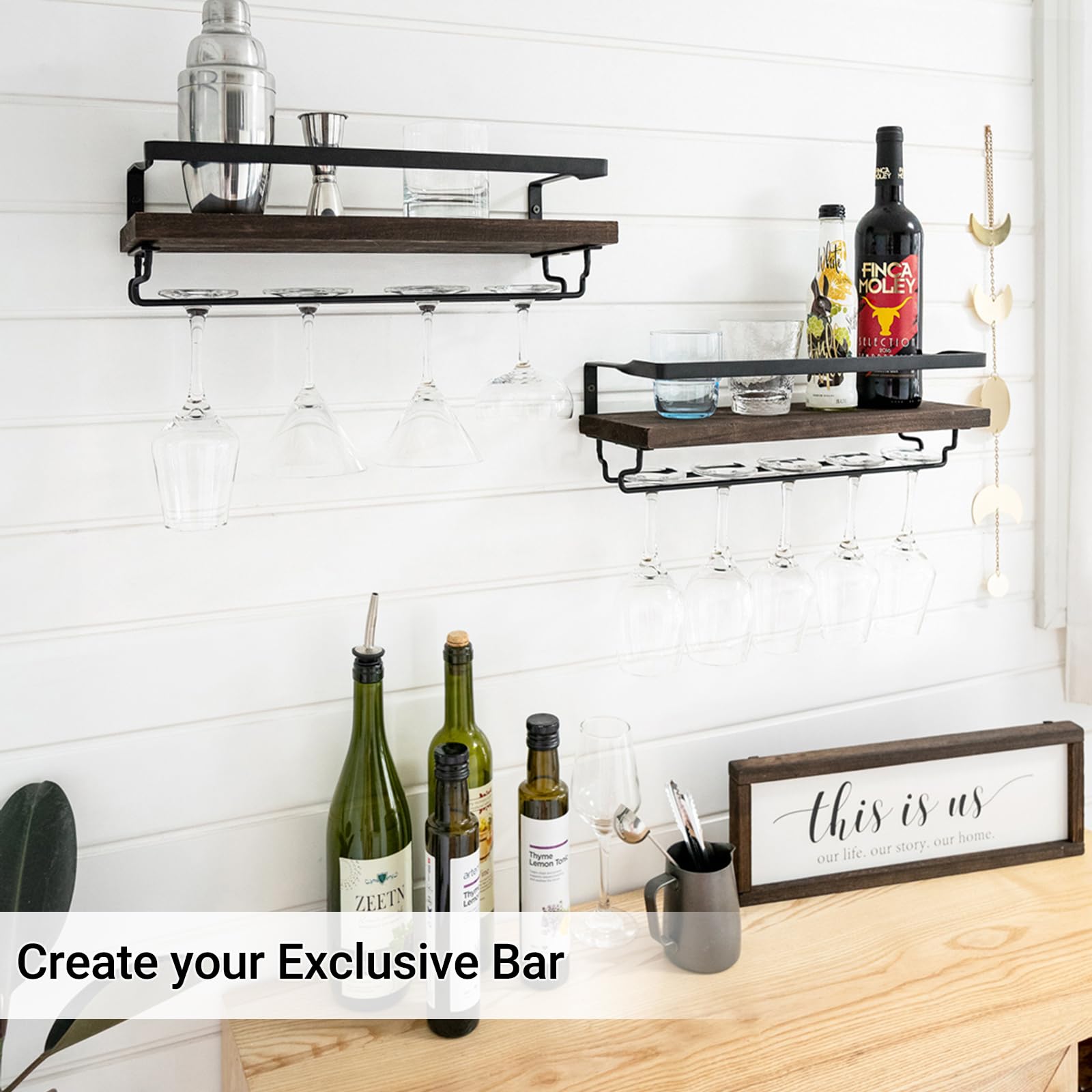 Mkono estantería de vino para pared, soporte estable para copas y botellas.