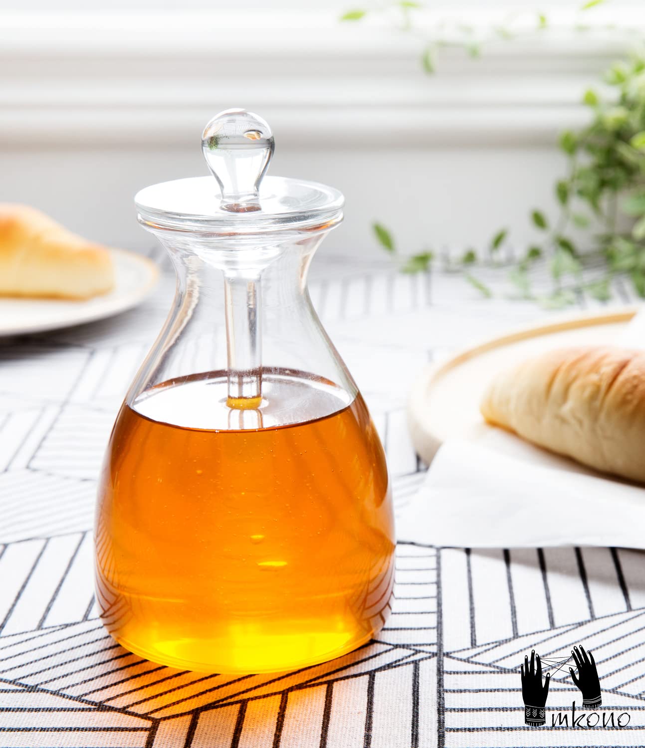 Mkono jarrón de miel en cristal con tapa y cuchara para mantener la miel organizada
