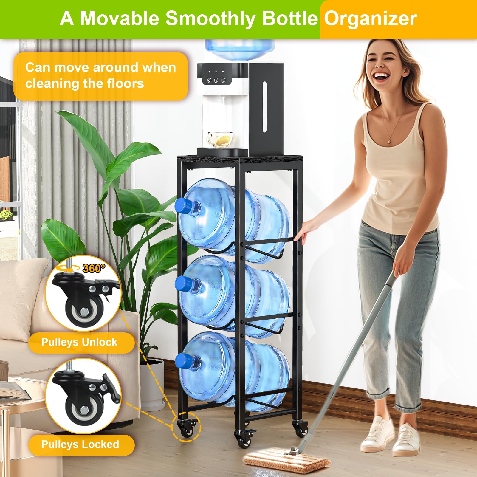Ruedas con frenos de Mlinavn para mover y fijar el soporte fácilmente.
