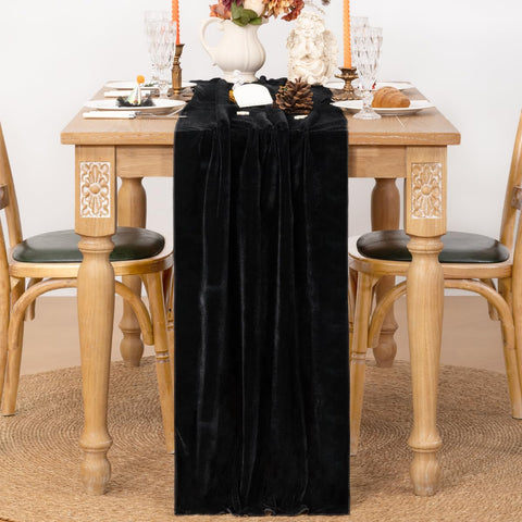 Terciopelo negro MLMC con brillo sutil realza decoraciones y fotografía de mesa