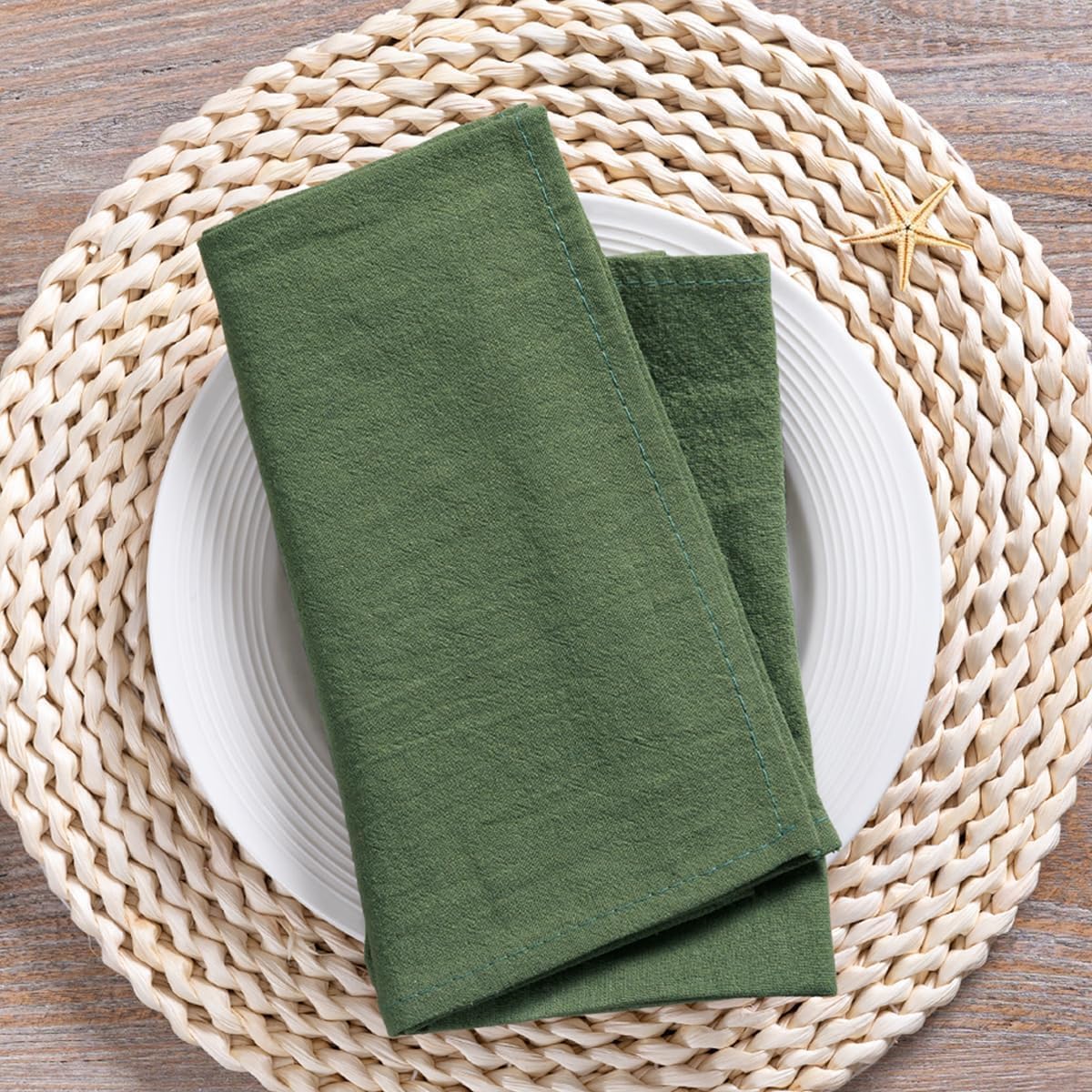 MLMC servilletas verde oliva lavado manual, cuidado sencillo