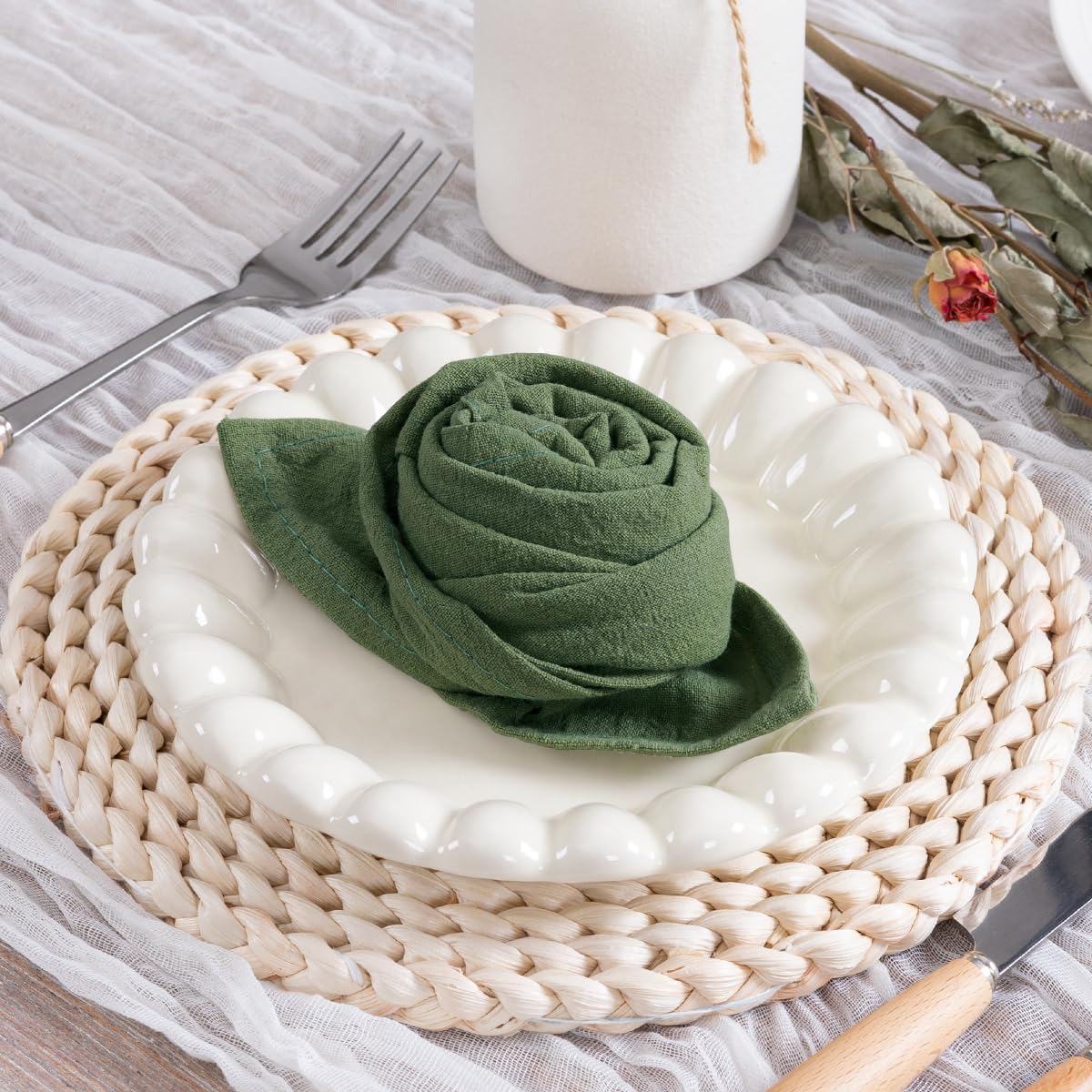 MLMC servilletas verde oliva puesta de mesa, combina con ambientes rusticos o elegantes