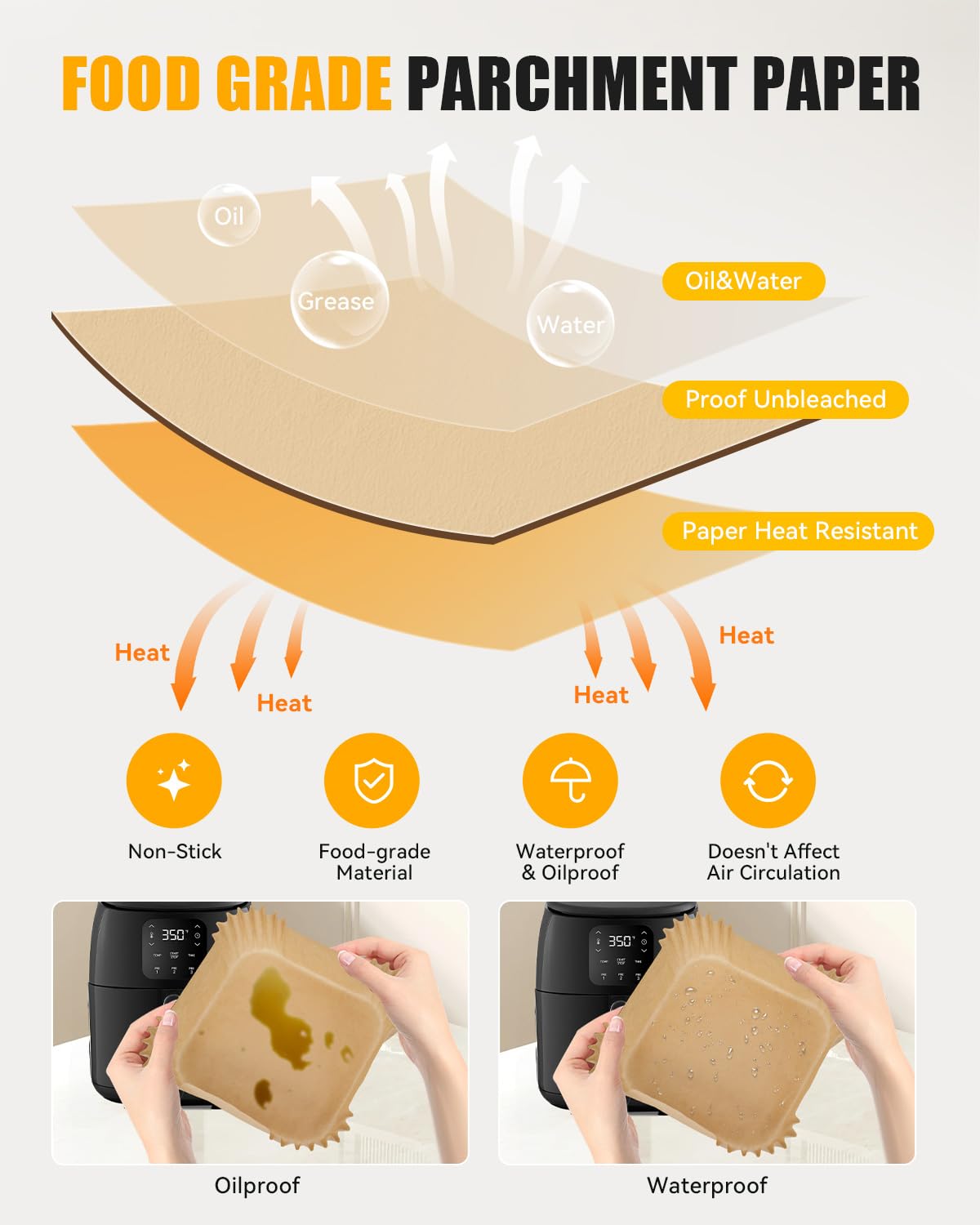 MMH liner de papel apto para alimentos, sin blanqueador, cocción segura.