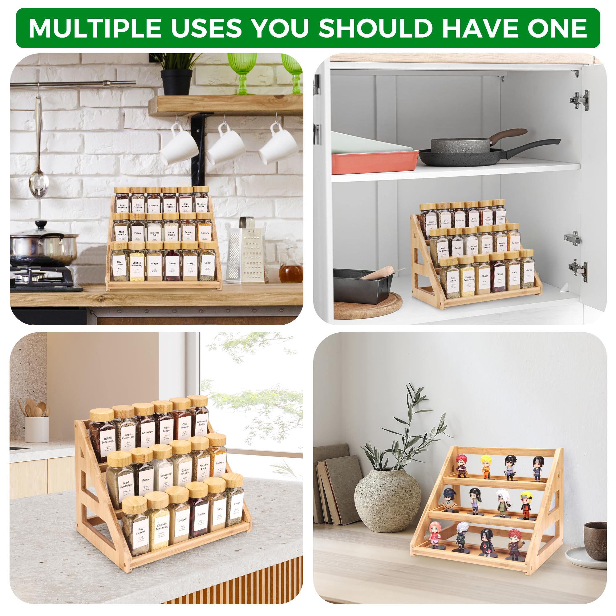 MNADSFKJ organizador para despensa y cocina en bambú, mantiene superficies limpias.