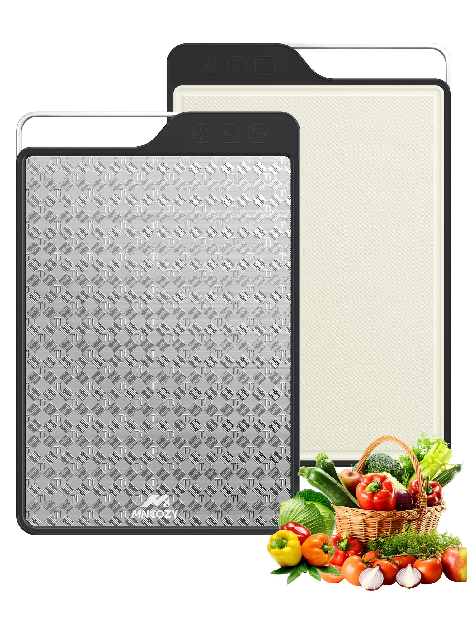 MNCOZY tabla de corte titanio, doble cara, diseño ajedrez para carne y verduras