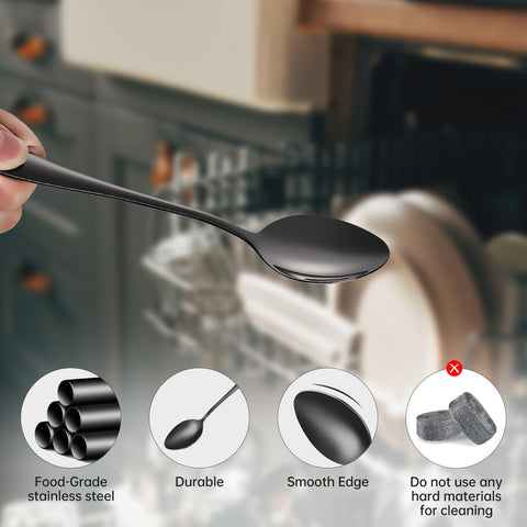 Cucharas negras MNLWSP, acero inoxidable resistente para cocina.