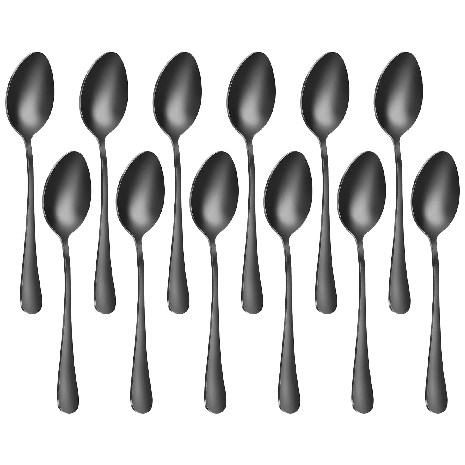 Cucharas negras MNLWSP, juego de 12 para postre y uso diario.