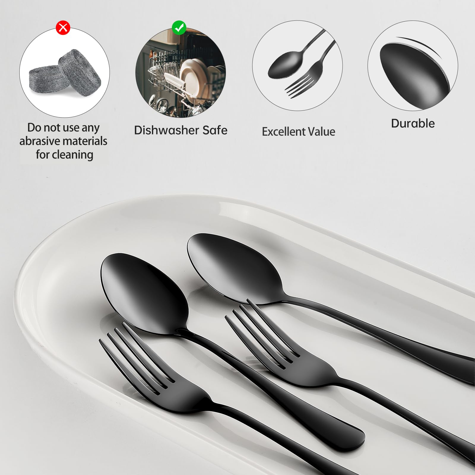 Cucharas negras MNLWSP, diseño moderno para la mesa diaria