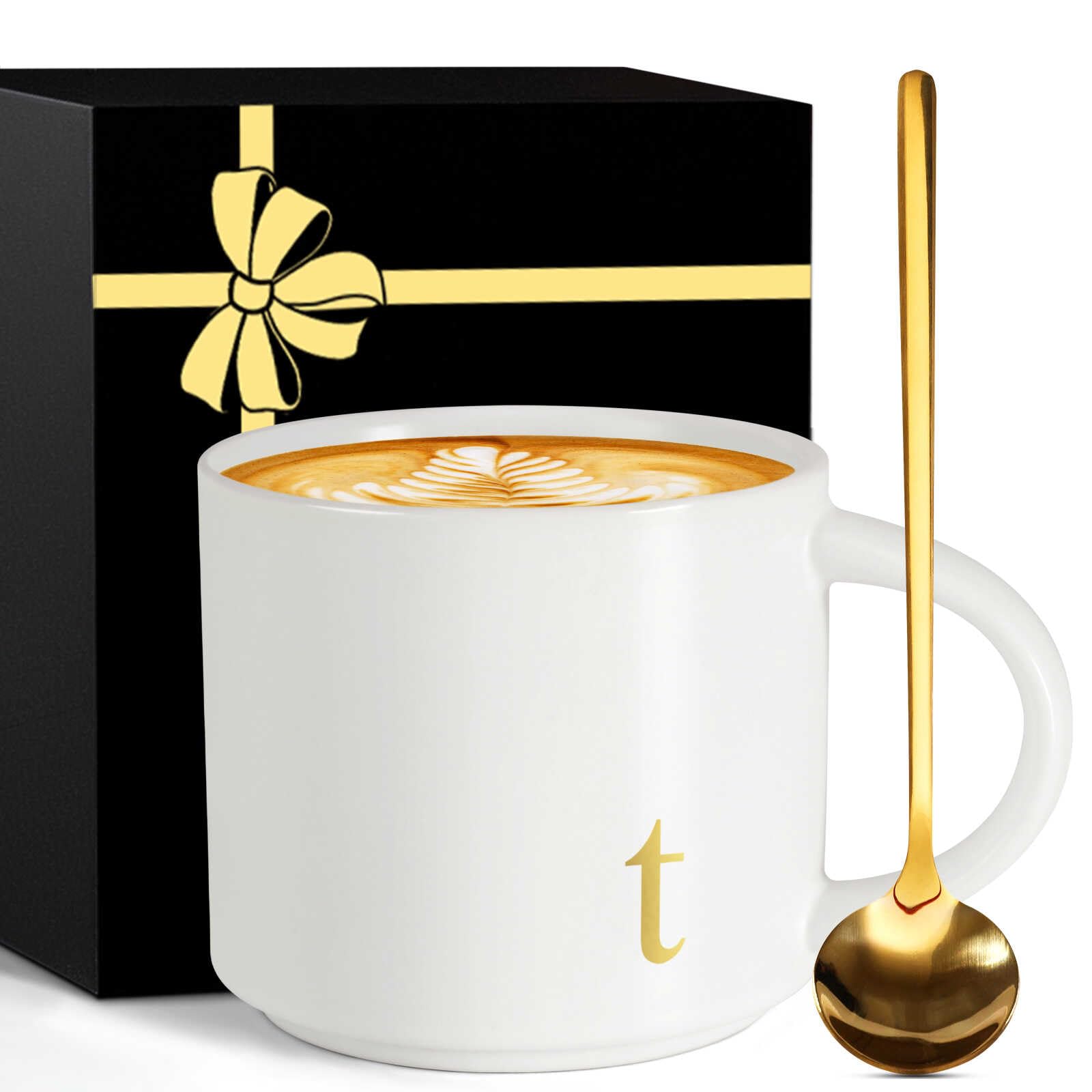 Taza MNZZ cerámica grande con monograma dorado para café diario