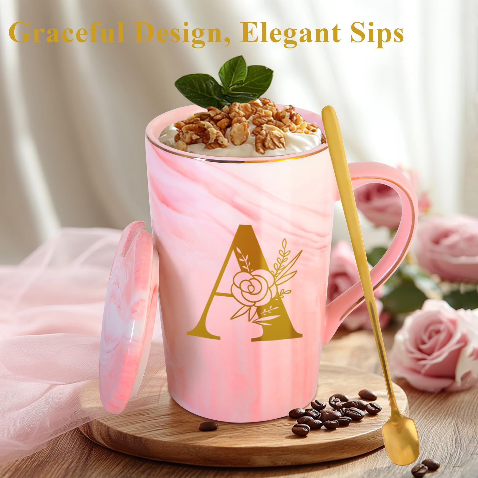 Taza MNZZ con mango ergonómico y borde dorado para agarre cómodo