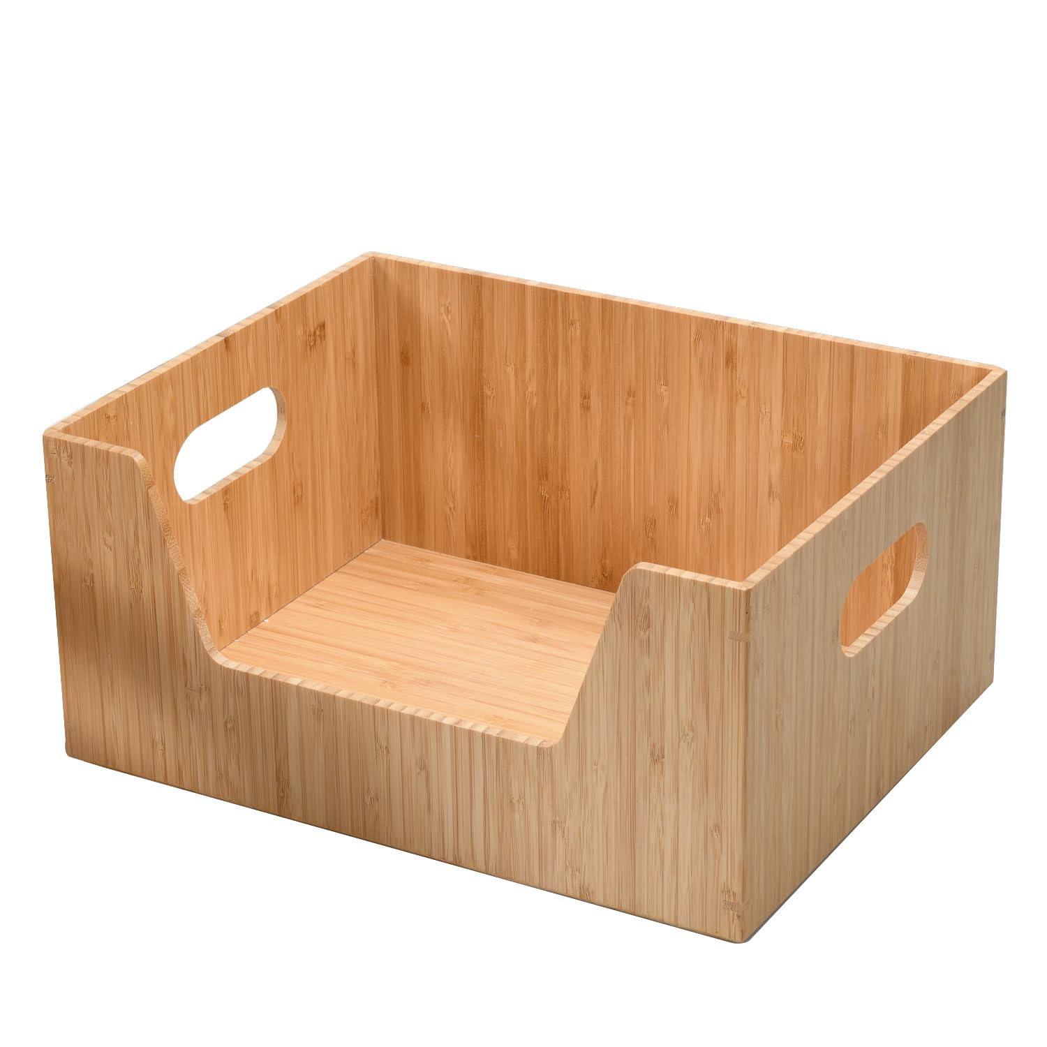 MobileVision caja bambú con frente abierto para acceso rápido a contenidos.