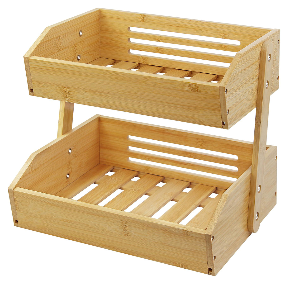 Mobzio canasta-frutas bambú 2 niveles: organizador compacto para frutas en la encimera.