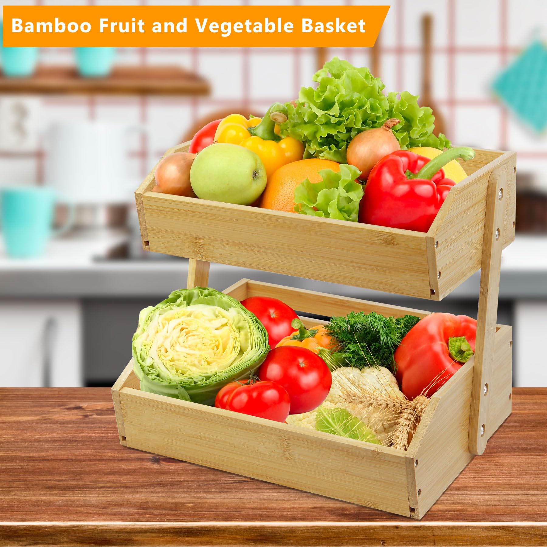 Mobzio diseño apilable fruta y verduras: ideal para encimera y cocina ordenada.