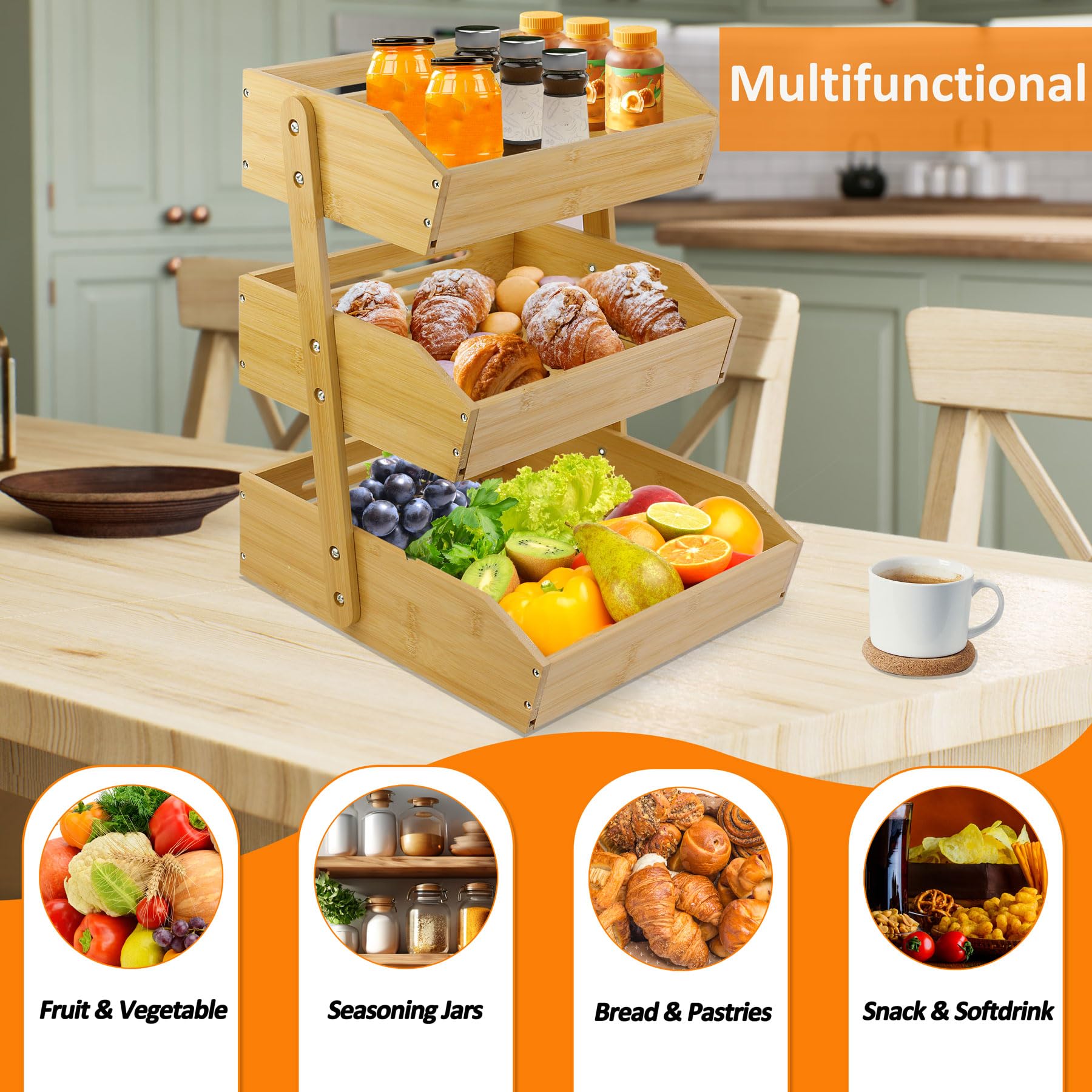 Mobzio organizador-frutas-contador para encimera, mejor acceso a aperitivos.