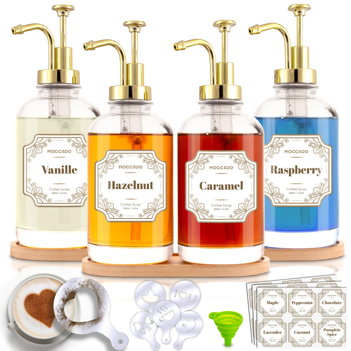 Moccado botellas de jarabe de vidrio oro de 500 ml para personalizar café