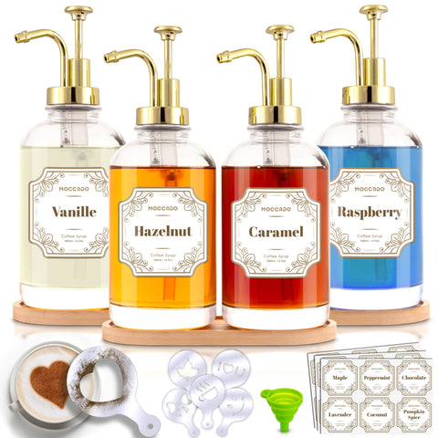 Moccado botellas de jarabe de vidrio oro de 500 ml para personalizar café