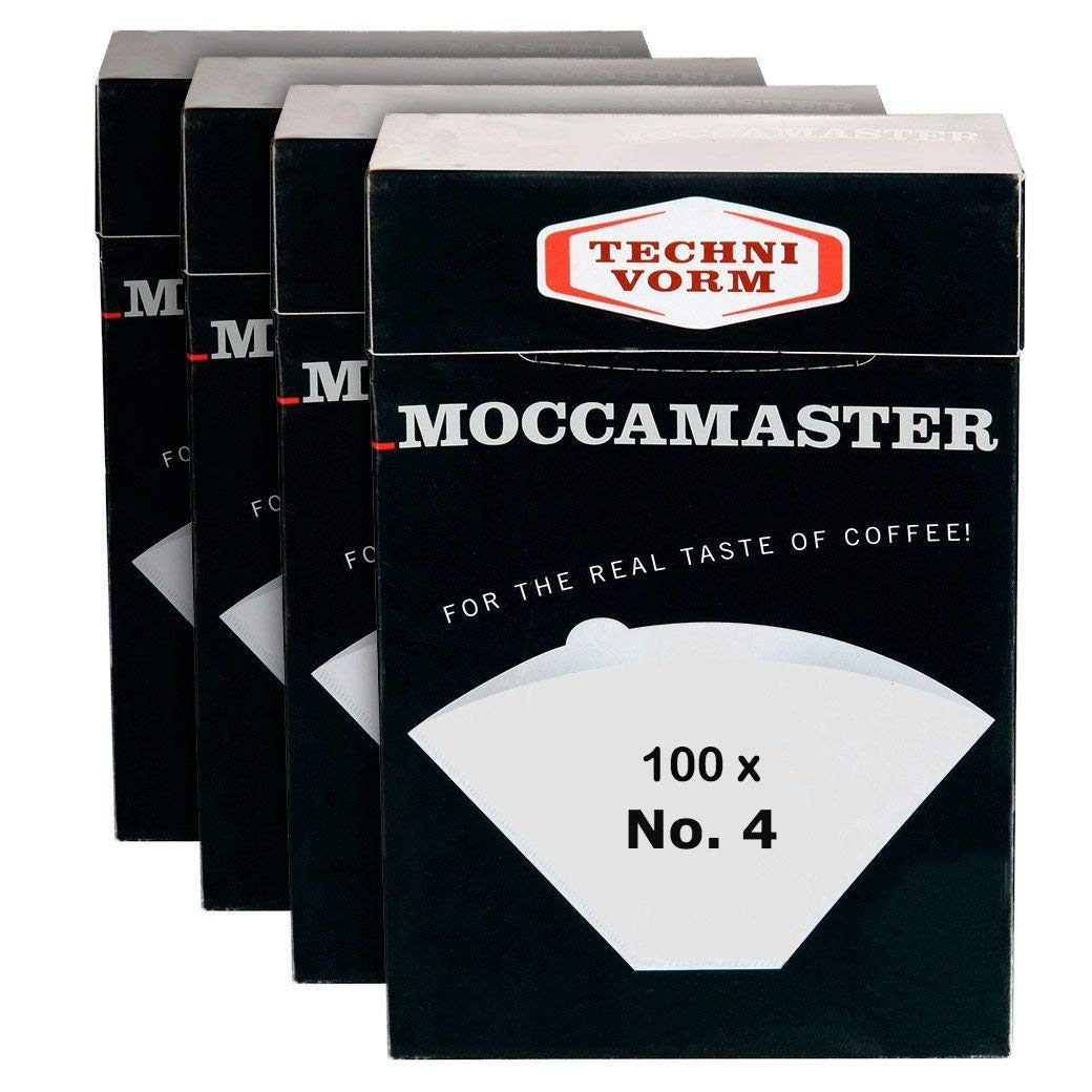 Filtros de papel blancos tamaño 4 de Moccamaster Technivorm para filtrado limpio y consistente