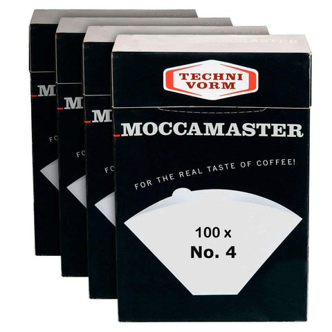 Filtros de papel blancos tamaño 4 de Moccamaster Technivorm para filtrado limpio y consistente