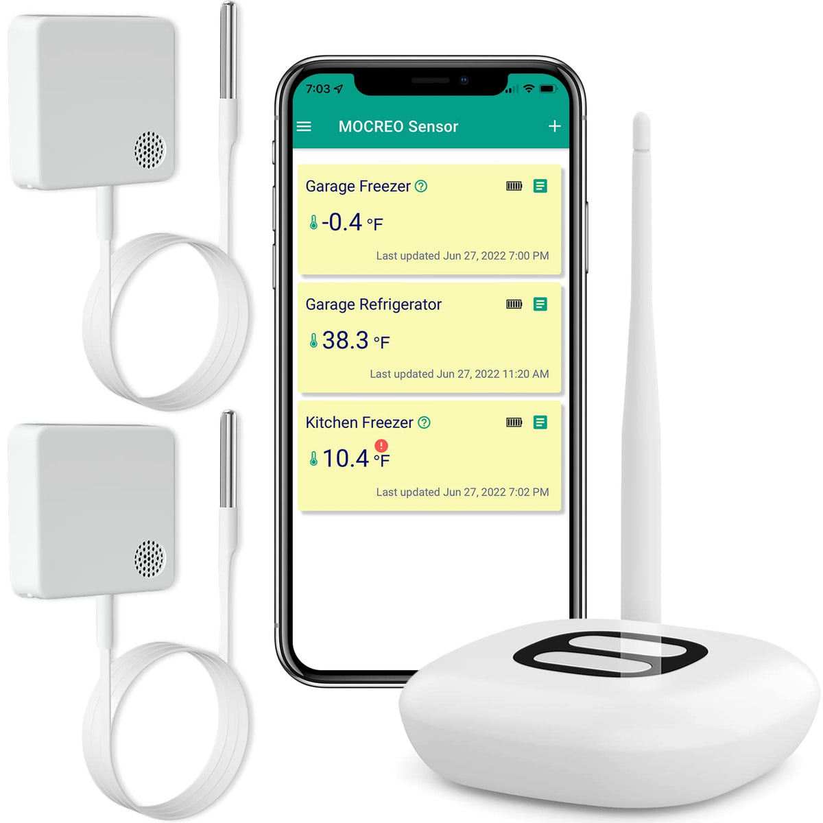 MOCREO: termómetro WiFi para congelador con paquete de dos para monitoreo continuo