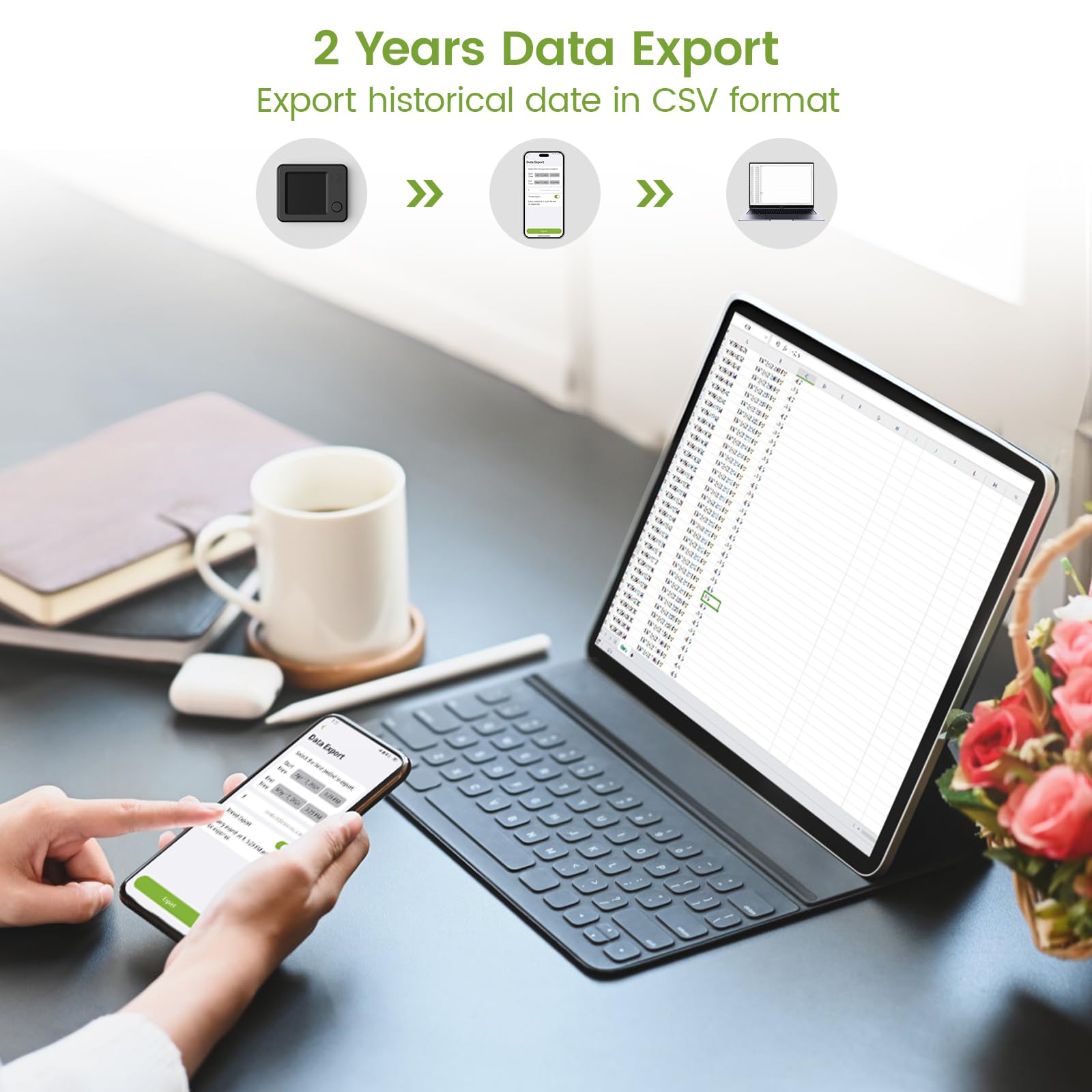 Exportación de datos de casi dos años para auditorías y registros.