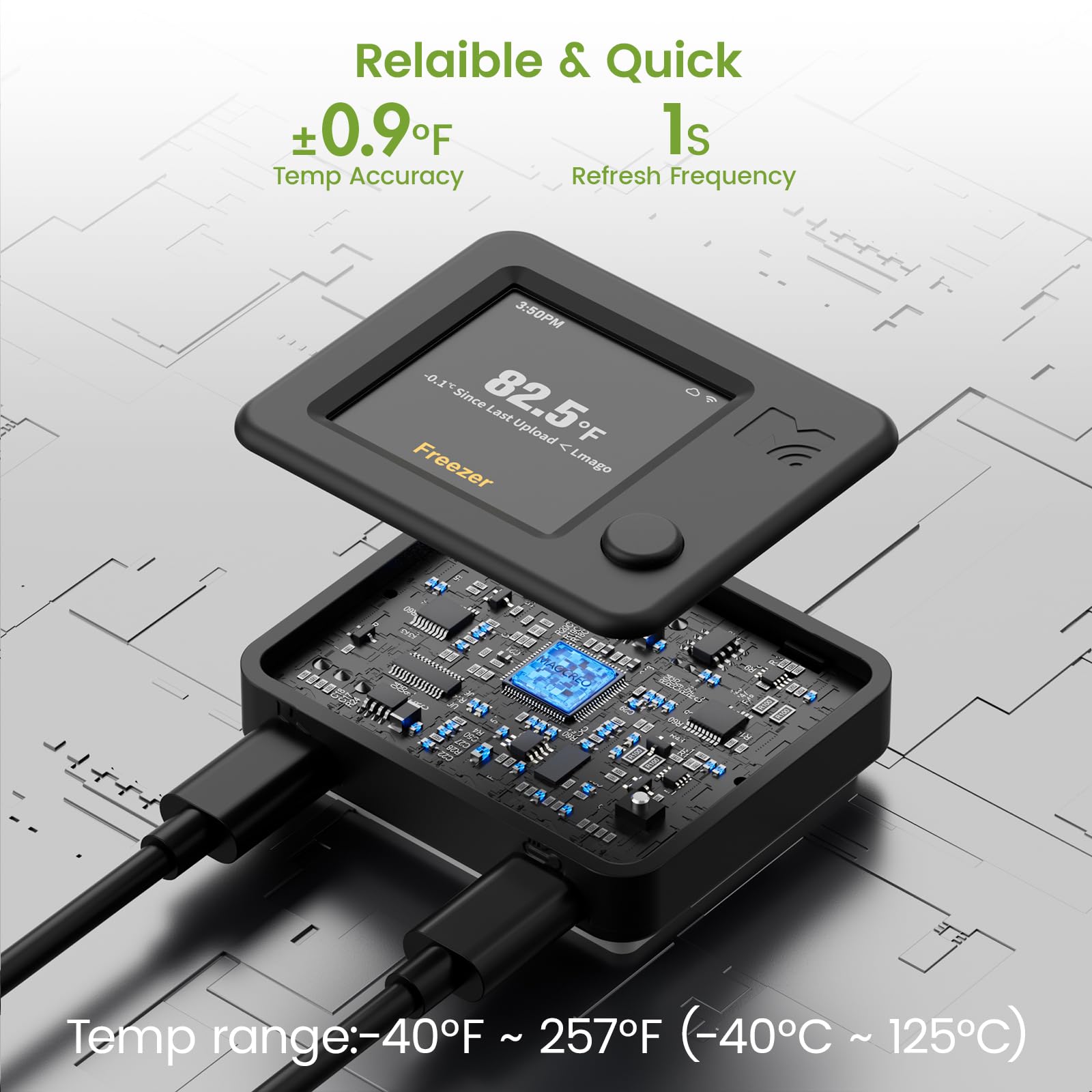 Rango de temperatura amplio apto para refrigeradores y congeladores.