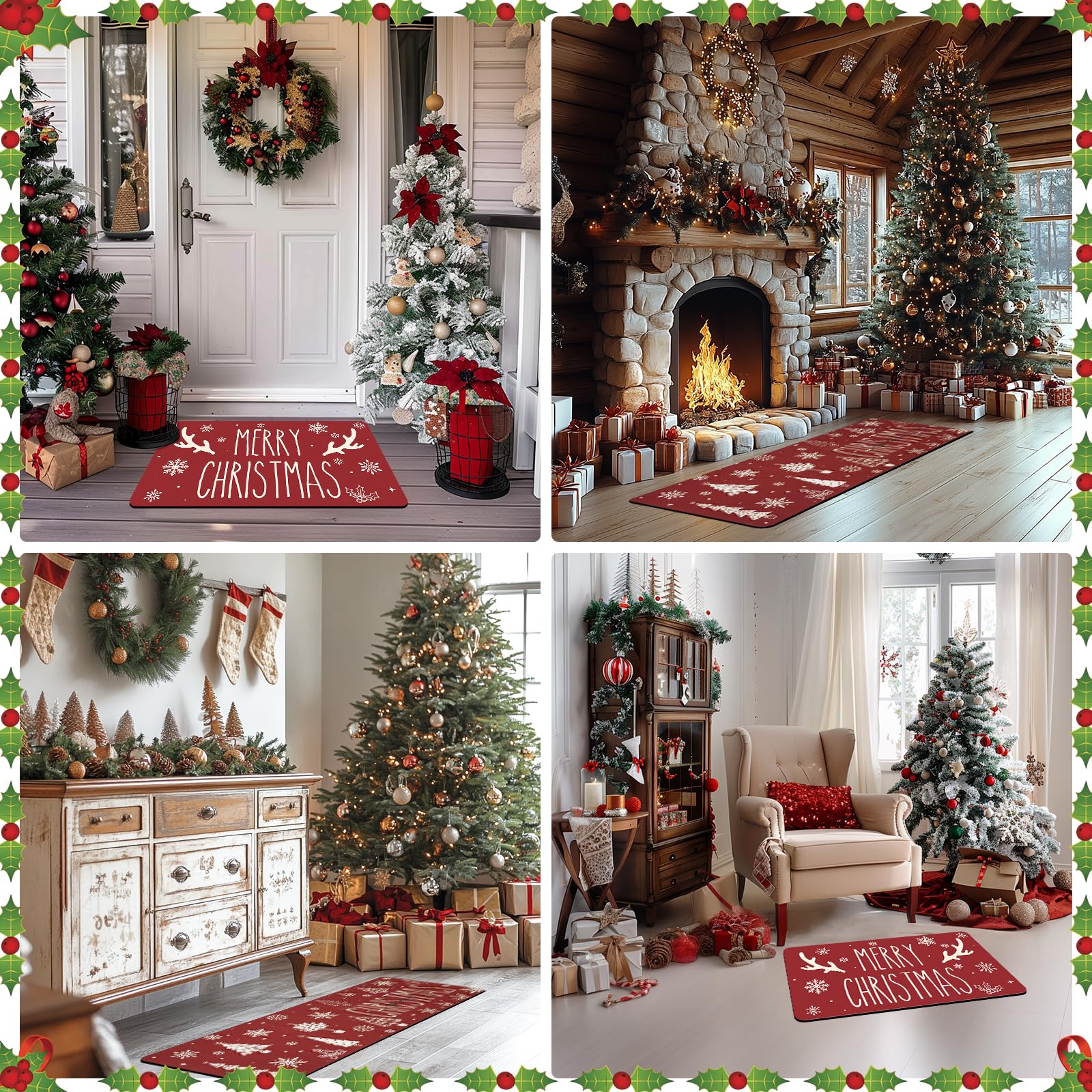 Alfombra Mocsicka, limpieza fácil y uso diario con estilo navideño.