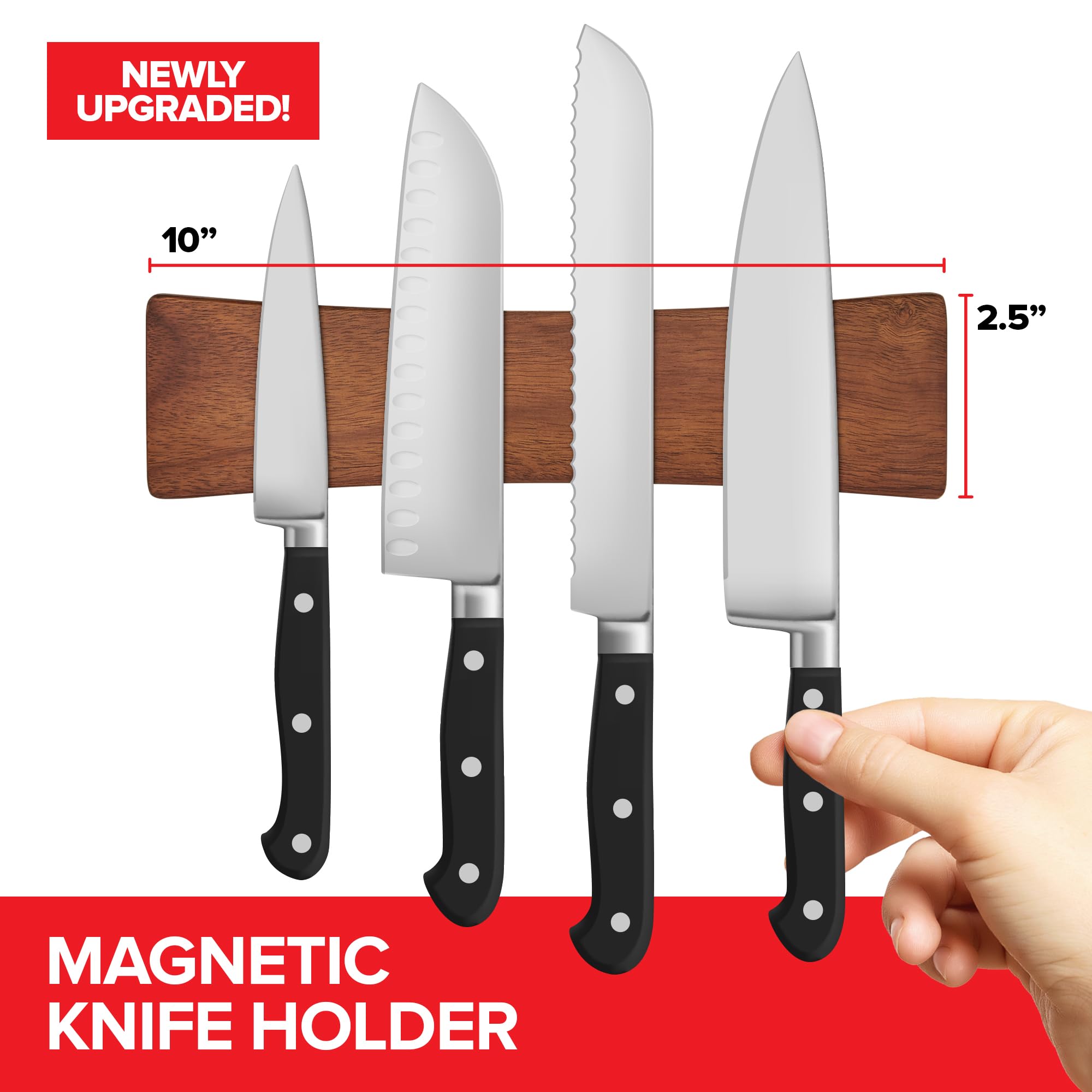 Imanes potentes Modern Innovations sujetan cuchillos grandes con seguridad.