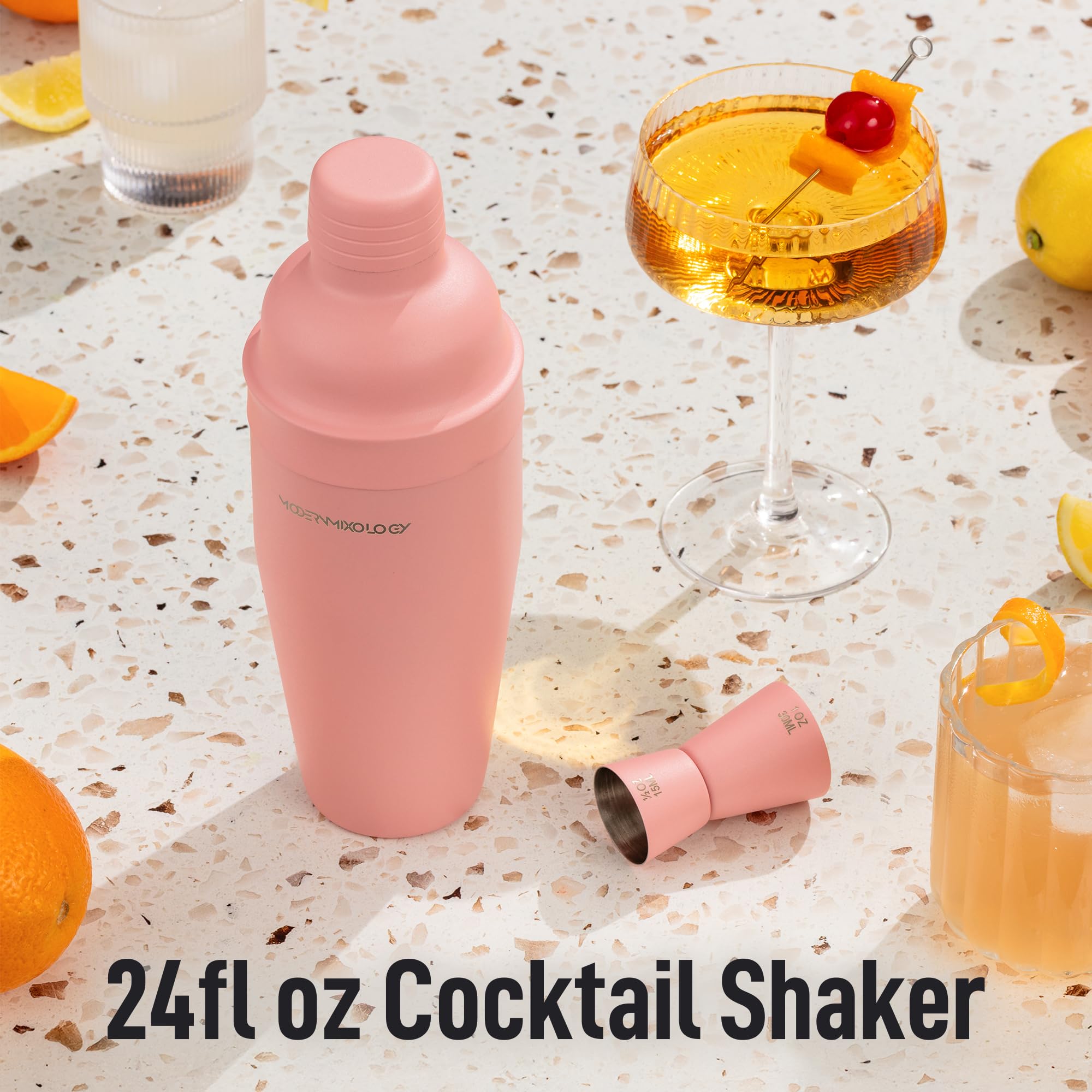 Modern Mixology diseño minimalista rosa mate para bar en casa