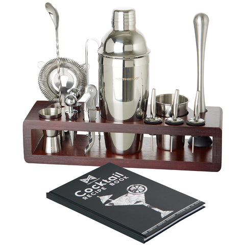 Conjunto Modern Mixology con soporte de madera para ordenar la barra del hogar