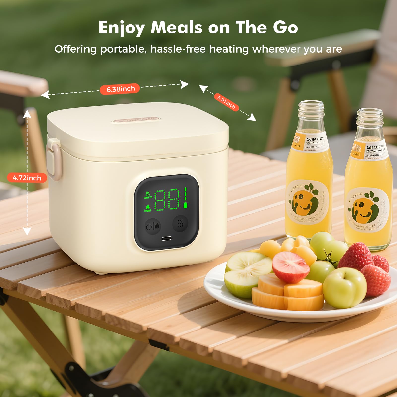 MODURE Caja de Almuerzo Eléctrica, carga USB-C para recargar sin enchufe.