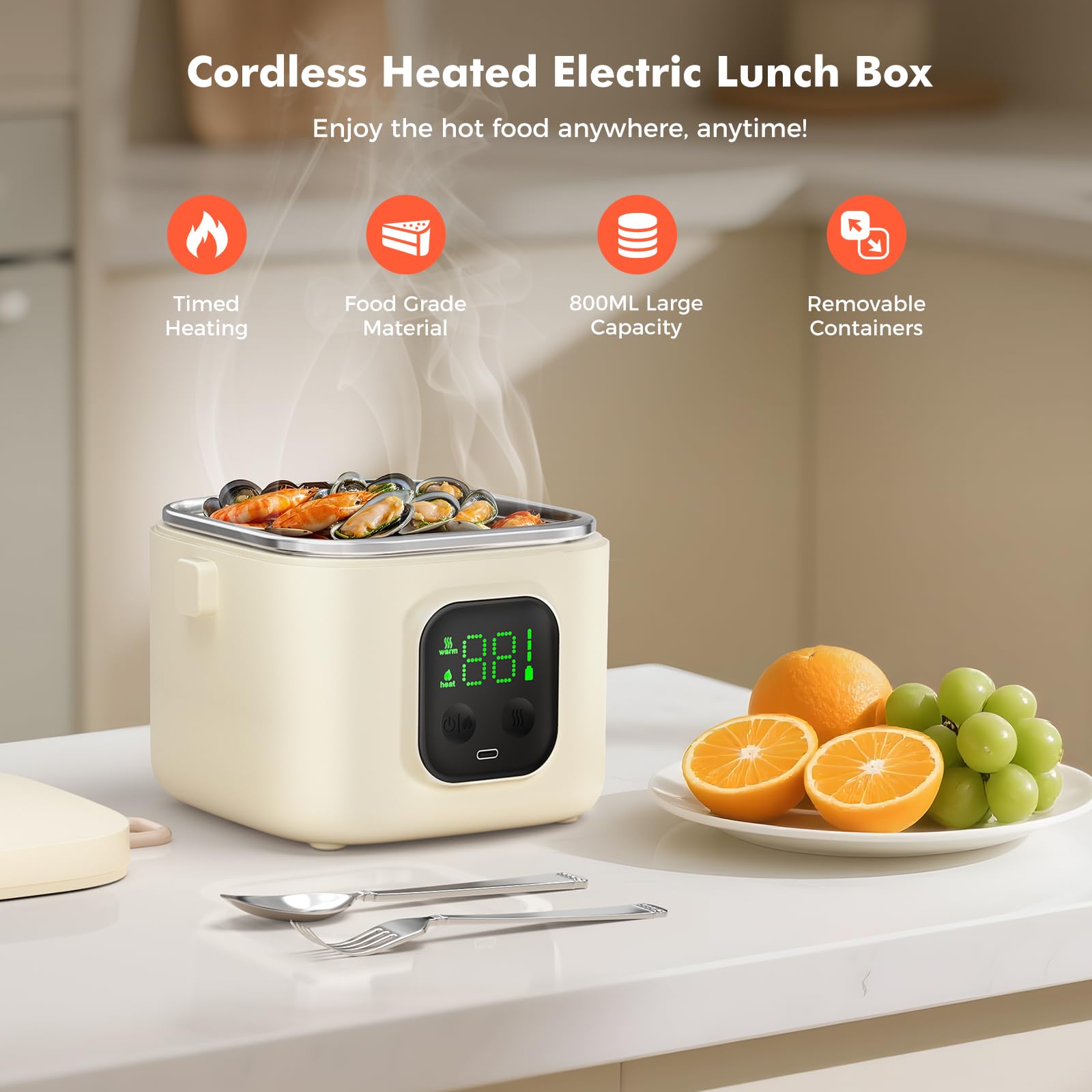 MODURE Caja de Almuerzo Eléctrica, cierre de tapa para evitar fugas durante viajes.