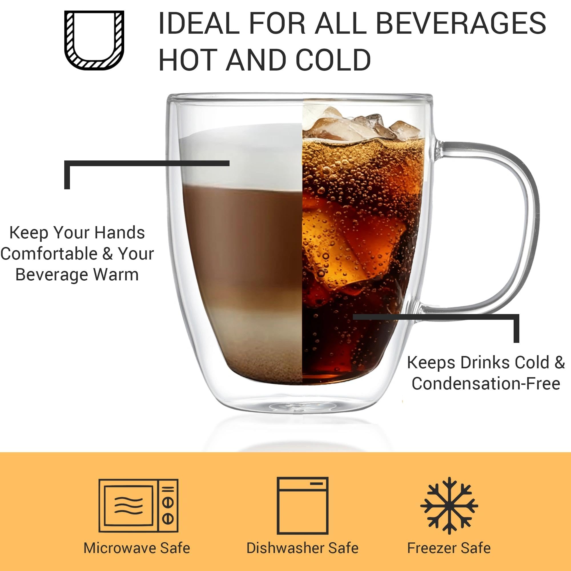 Modvera taza de té helado con diseño de vidrio doble para bebidas frías.