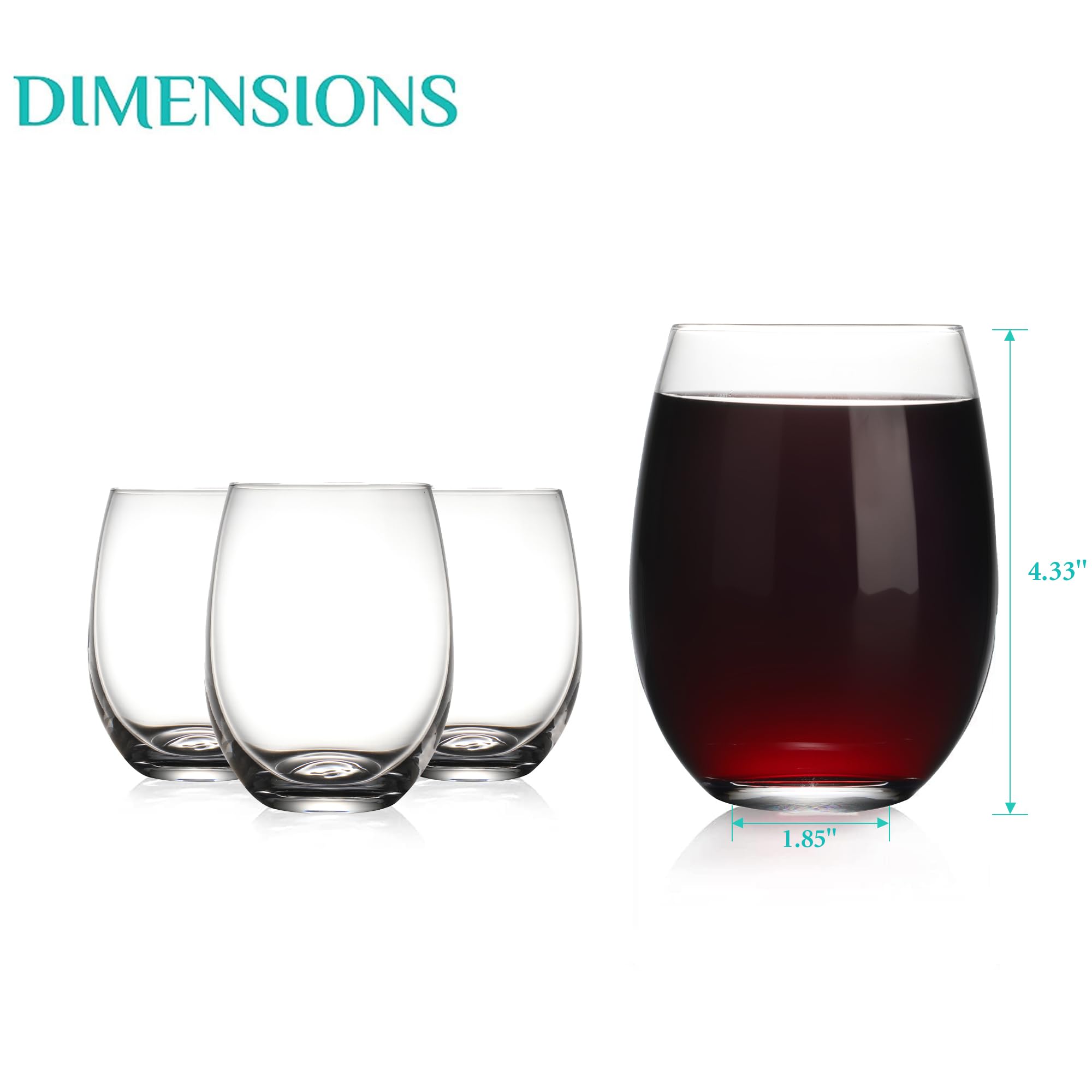 Modvera vaso sin tallo blanco de 15oz, conjunto de 4 para degustaciones