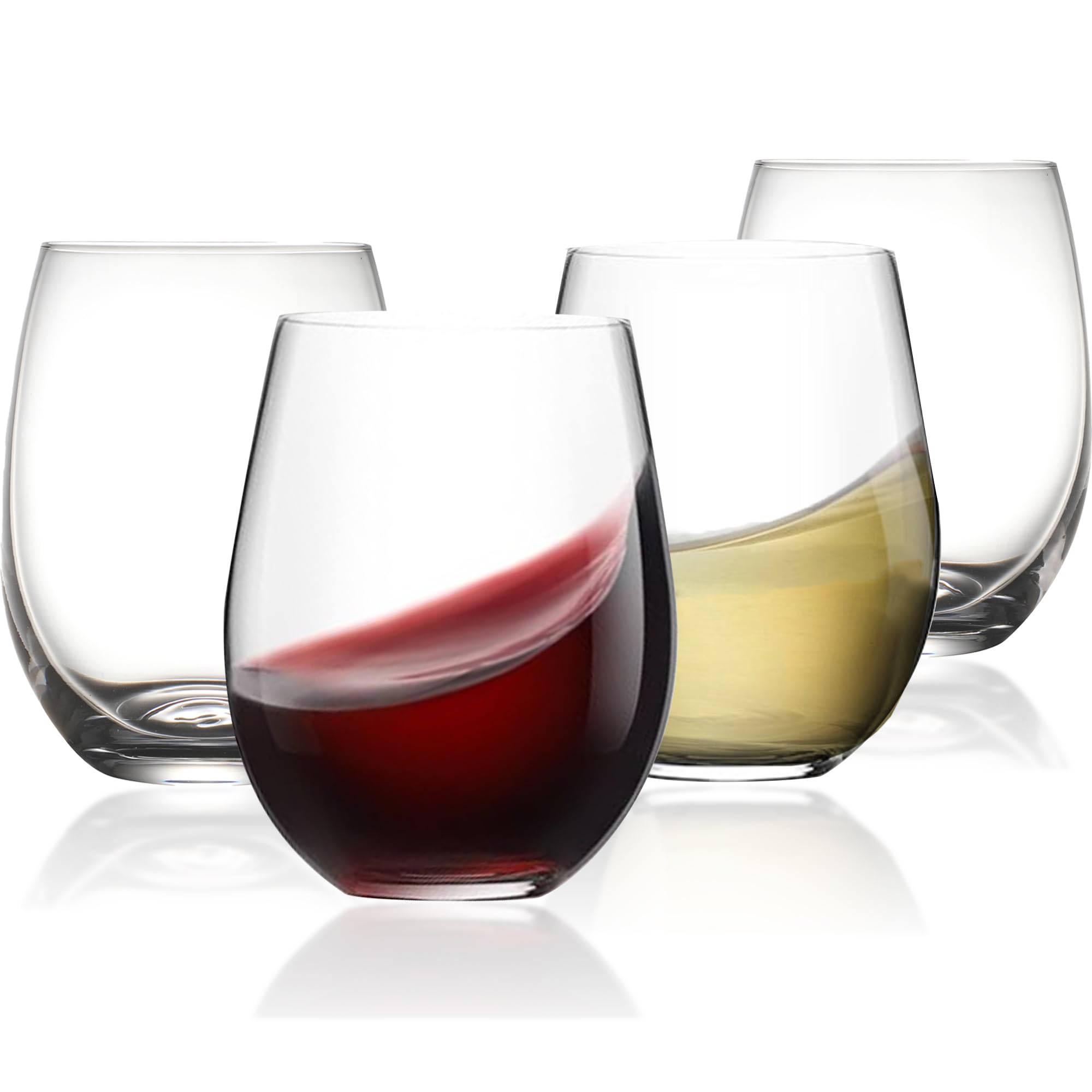 Modvera vaso sin tallo rojo de 15oz, 4 piezas, elegante para cenas formales